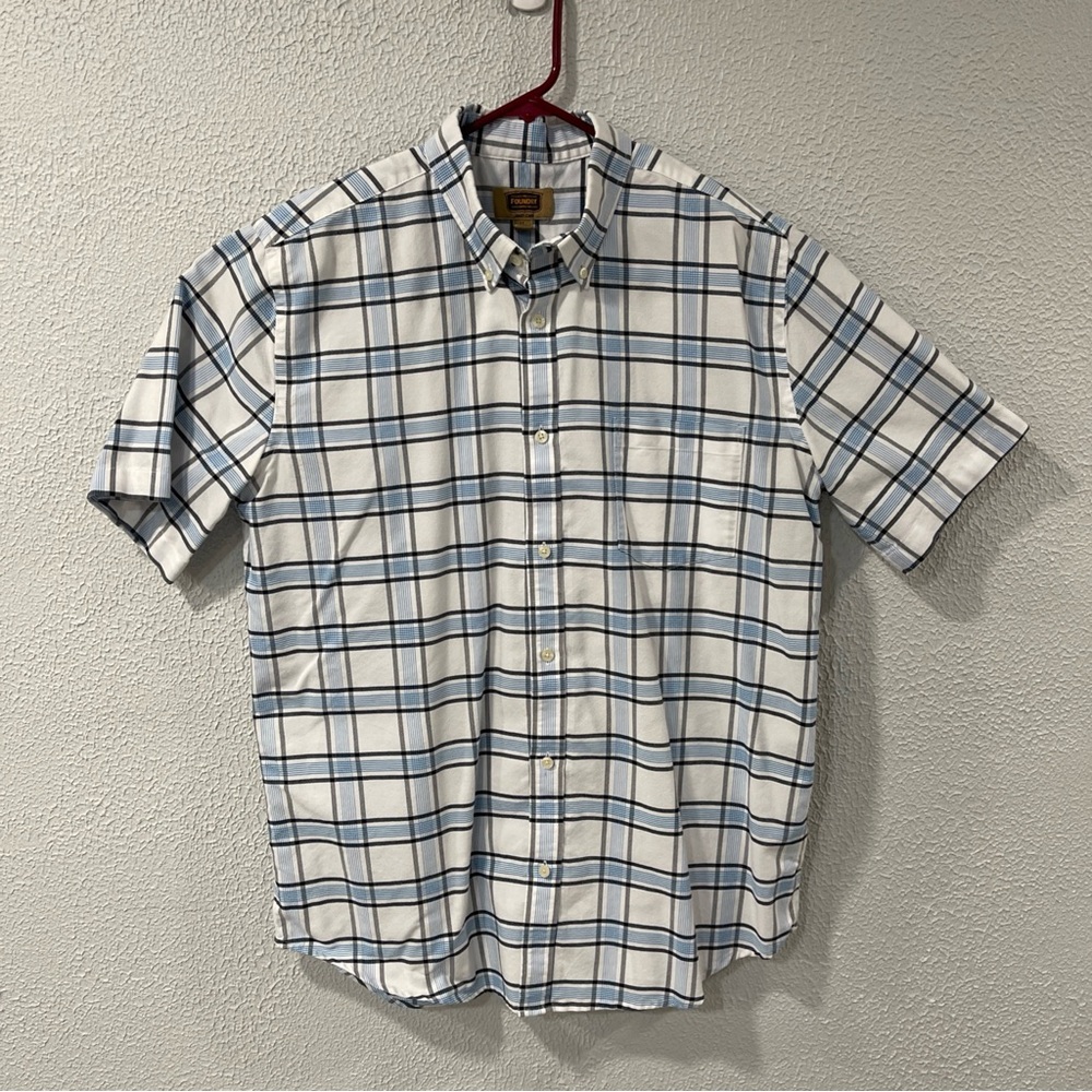 The Foundry Shirt Mens Size LT Blue / White Plaid Short Sleeve Button Down